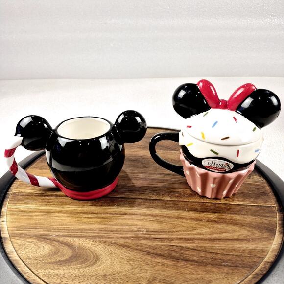 Disney Mickey & Minnie Mouse Ceramic Mug & Ceramic Cupcake Cup With Lid Defect - Picture 5 of 15